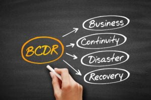 BCDR - Business Continuity Disaster Recovery acronym, business concept on blackboard